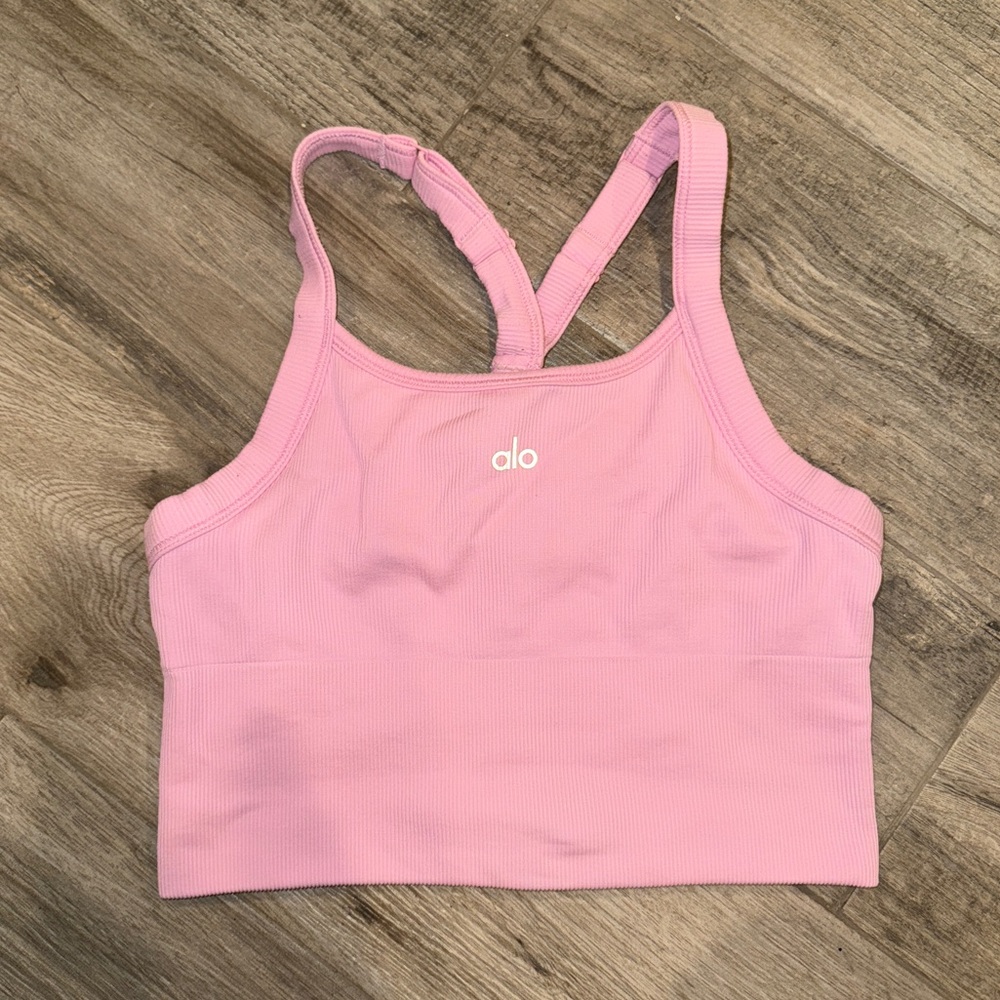 ALO Sweet Pink Seamless Ribbed Favorite Bra Tank XS - Picture 3 of 5